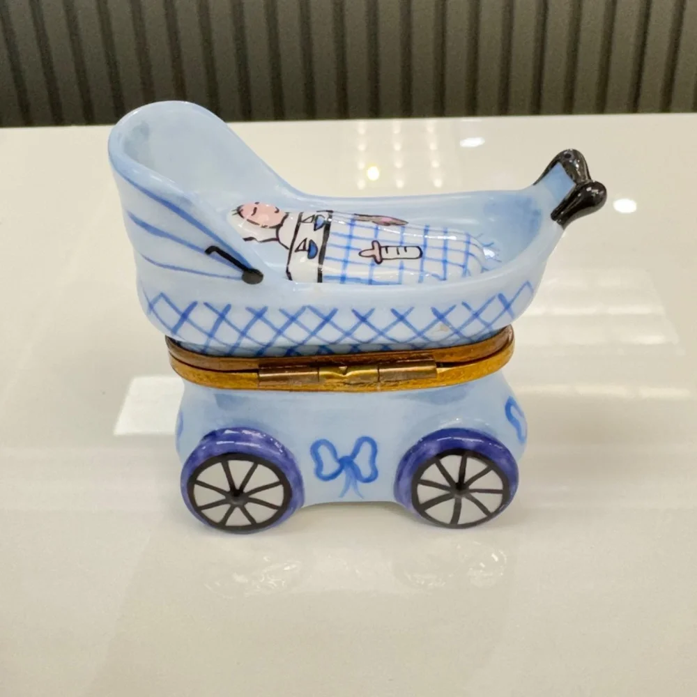 Limoges France Porcelain Baby Carriage Trinket Box